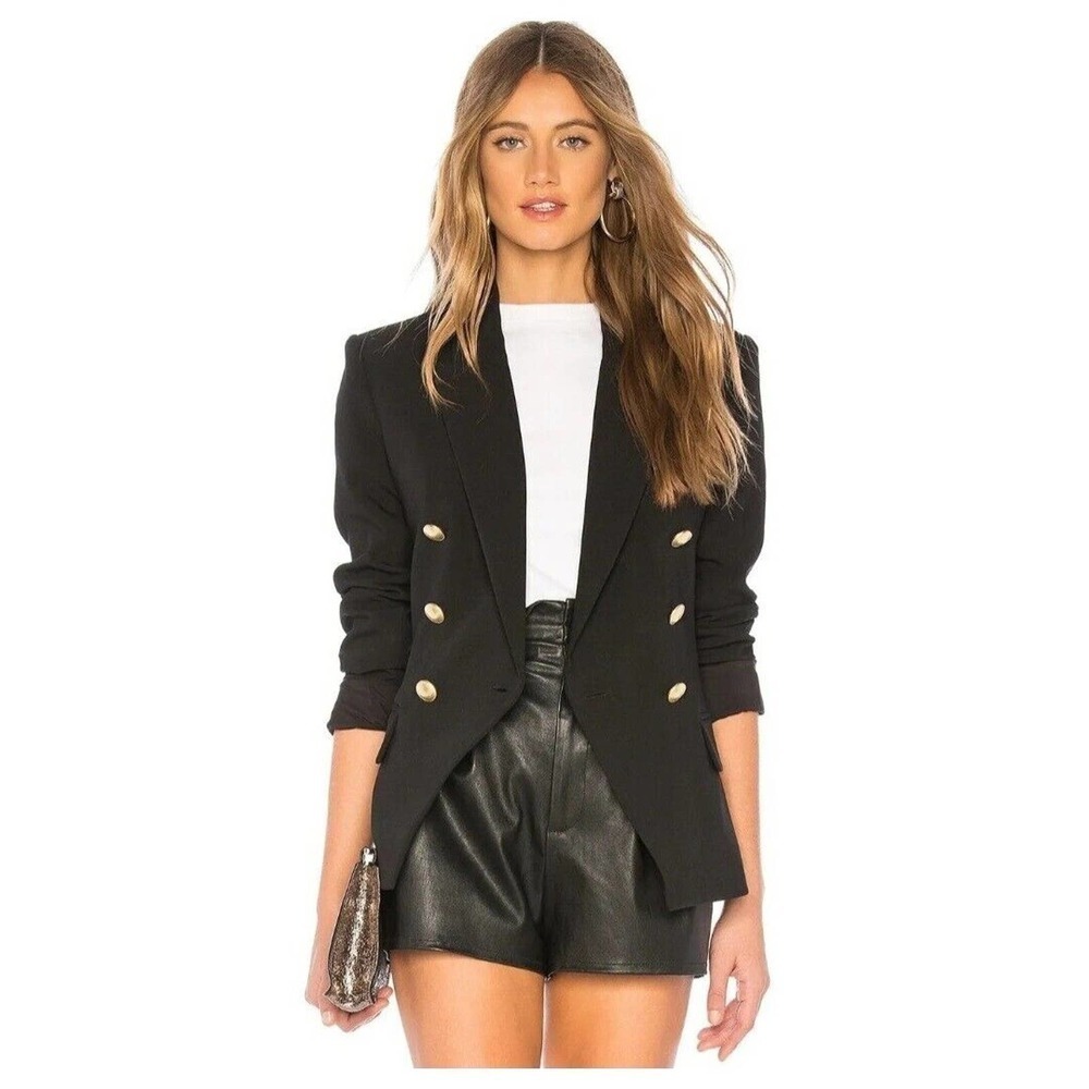 L'AGENCE Blazer Kenzie Double Breasted Black Satin Jacket Size 2